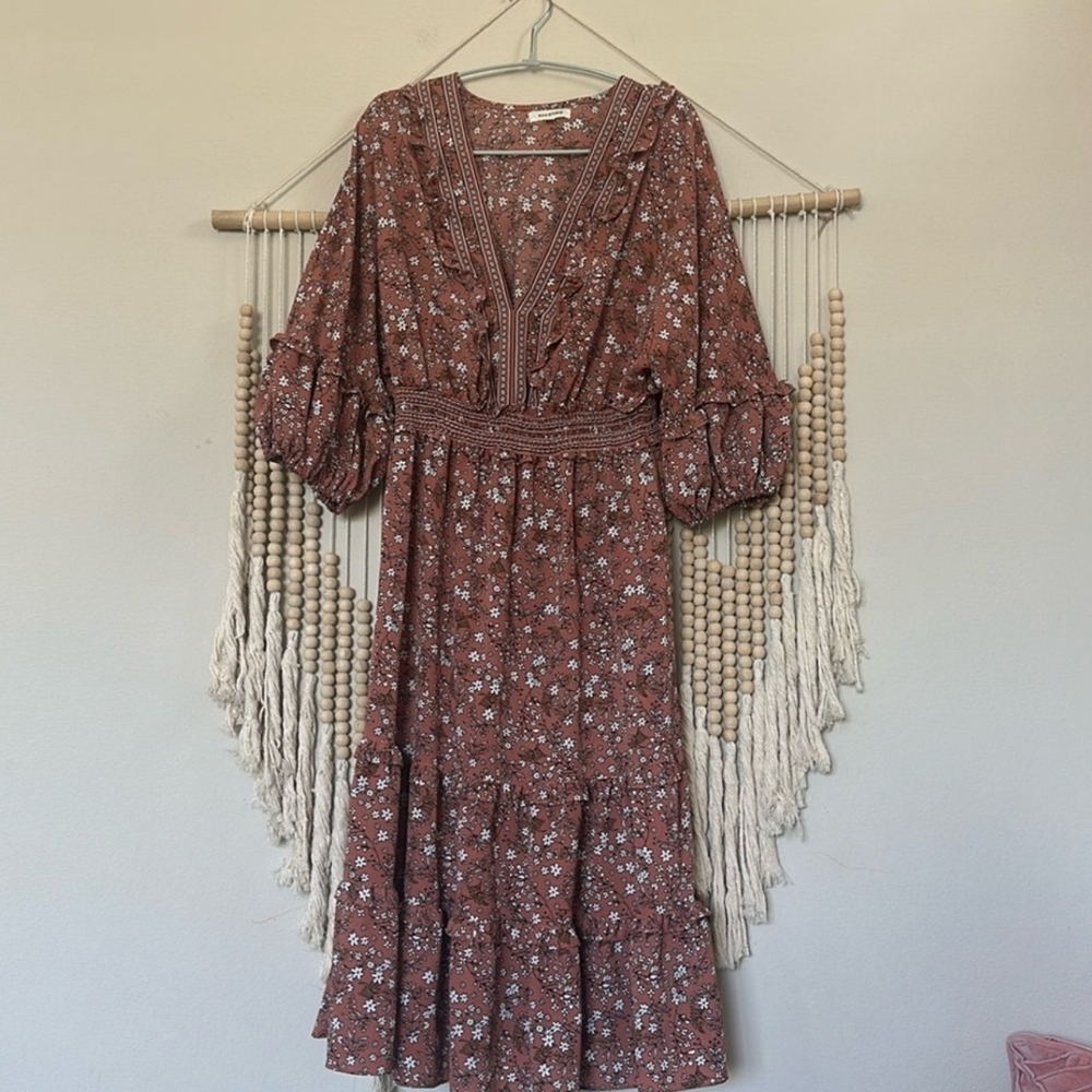 Max Studio Brown Floral Midi Dress